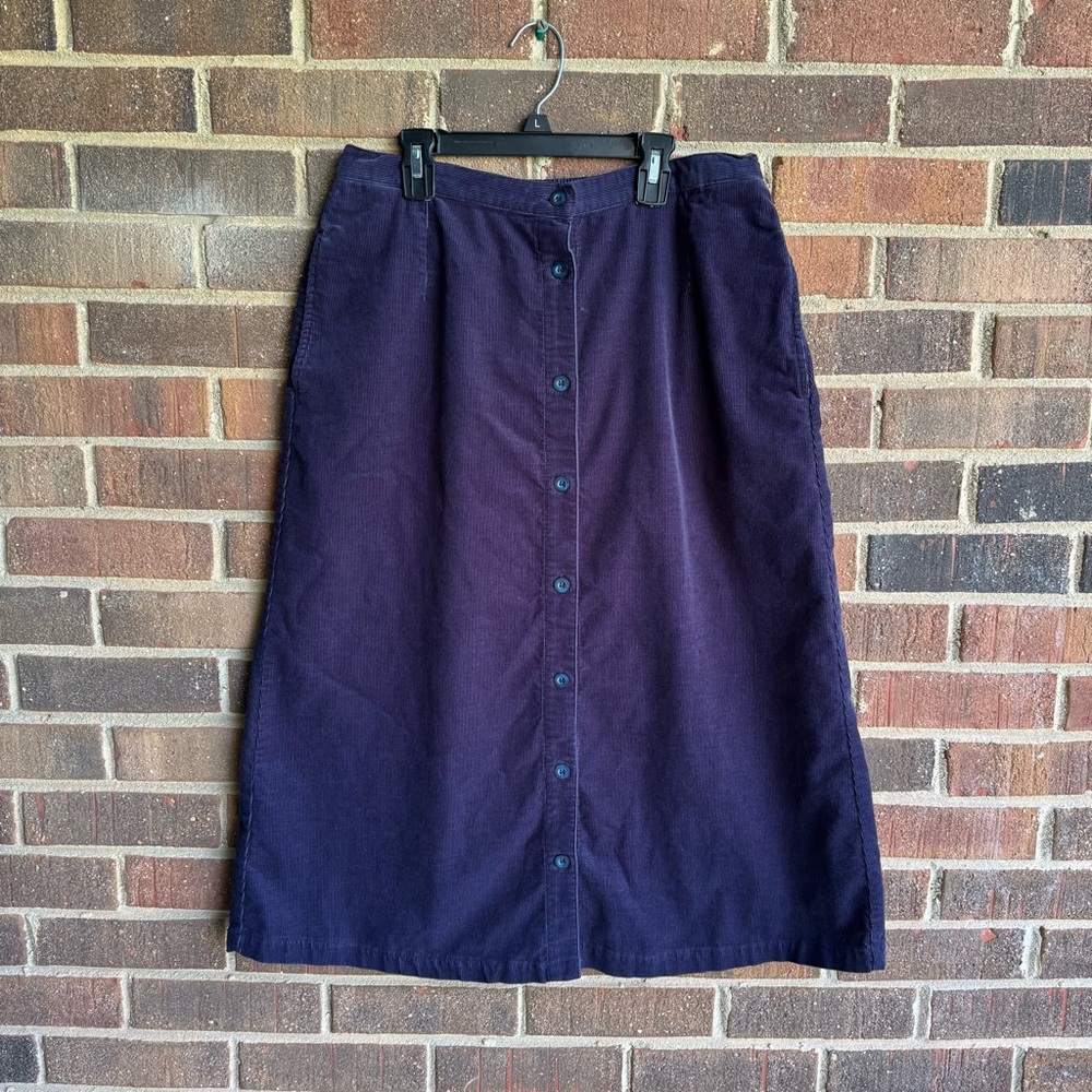 Women's navy Corduroy Button-front Skirt